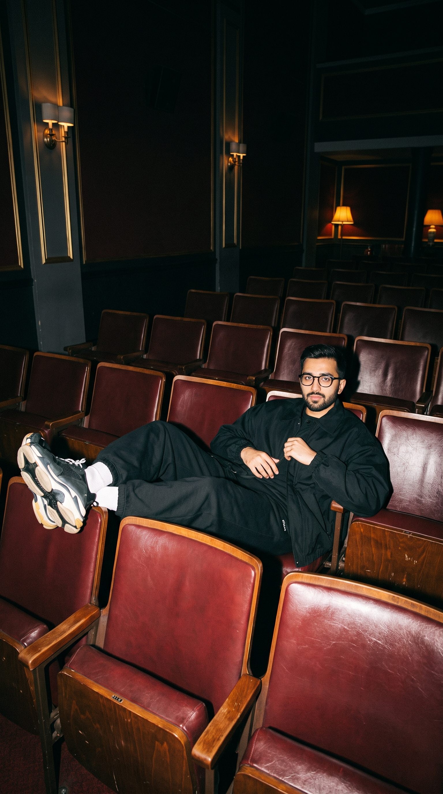 Example output for Man Lounging in Vintage Theater Seats