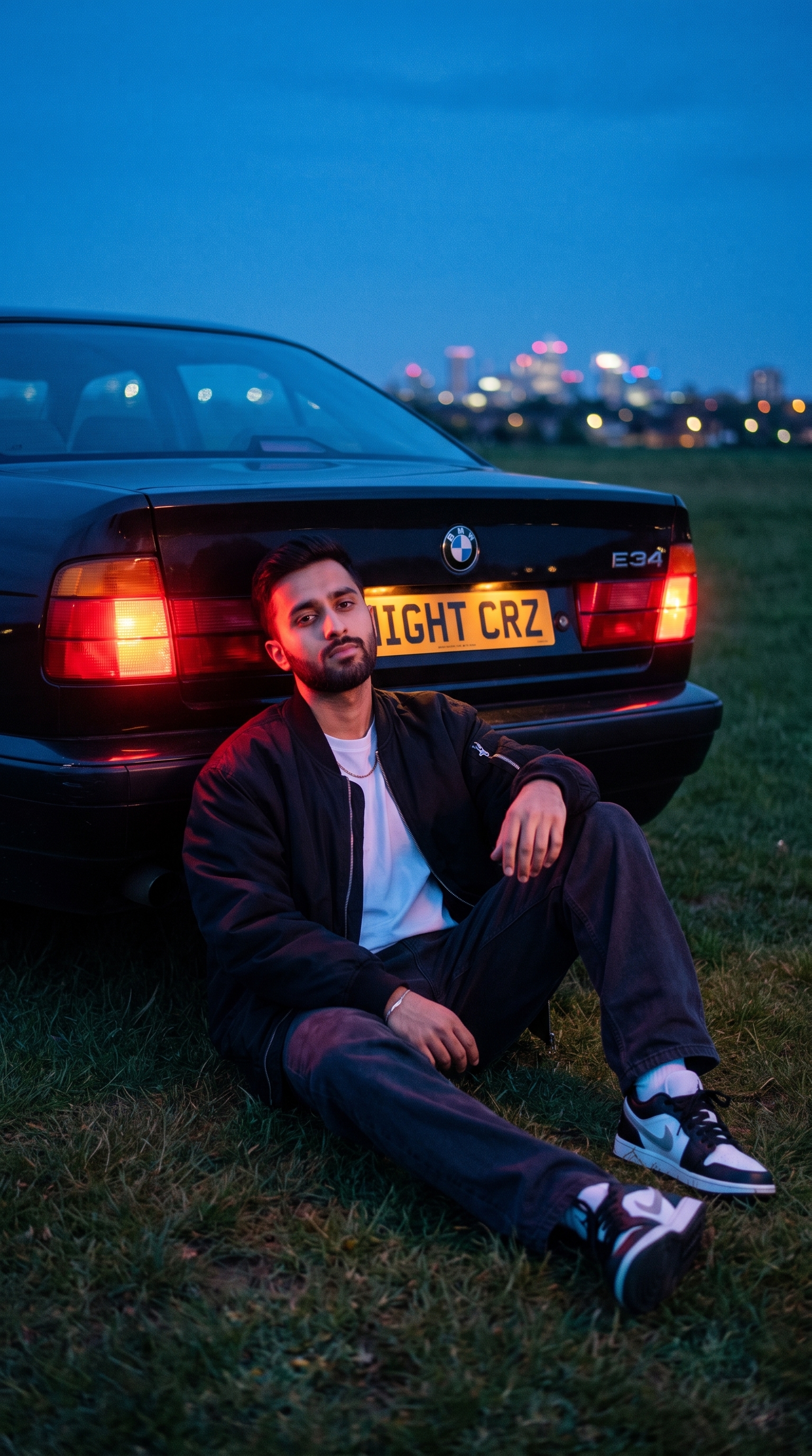 Example output for Man Sitting by BMW E34 in Blue-Hour Field
