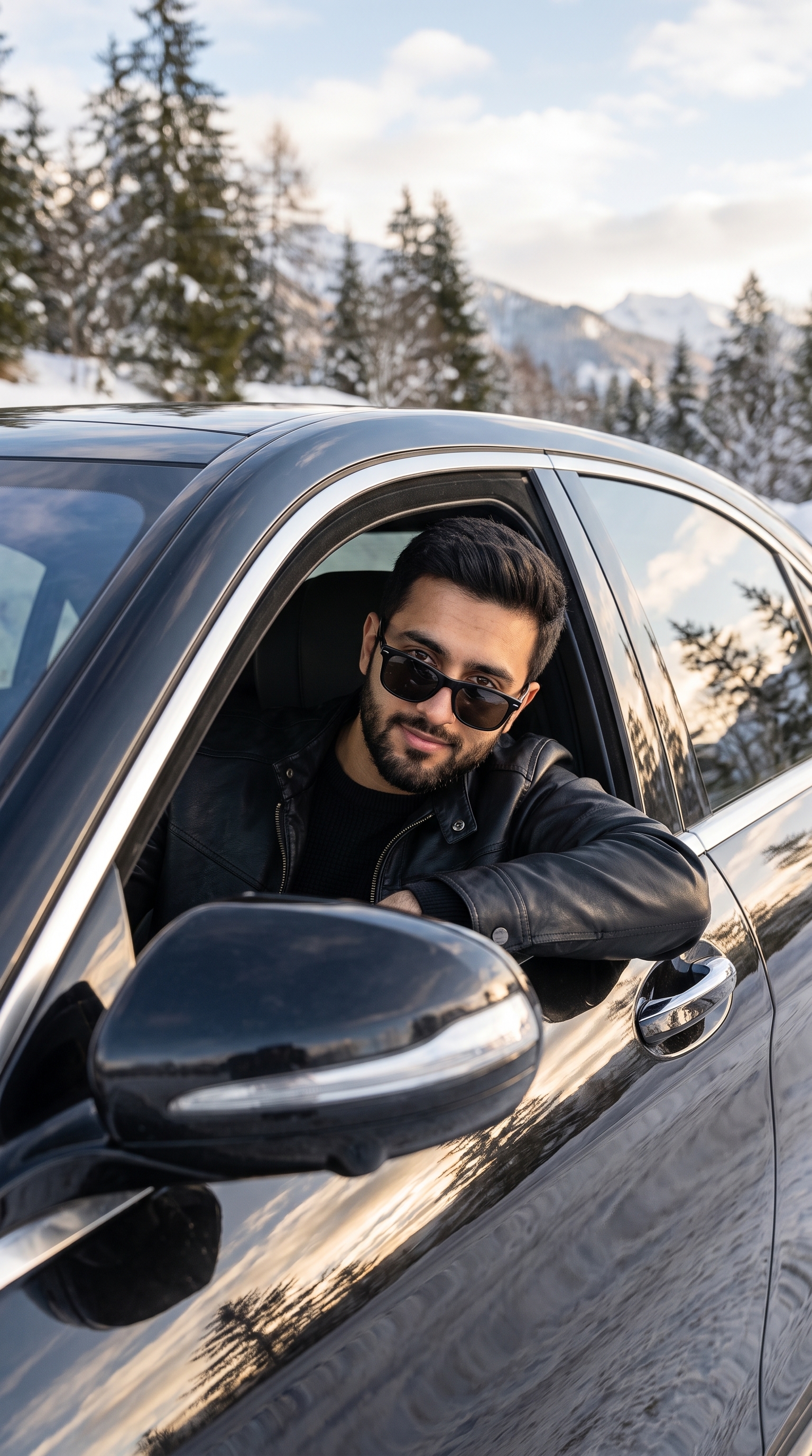Example output for Winter Mountain Car Window Portrait