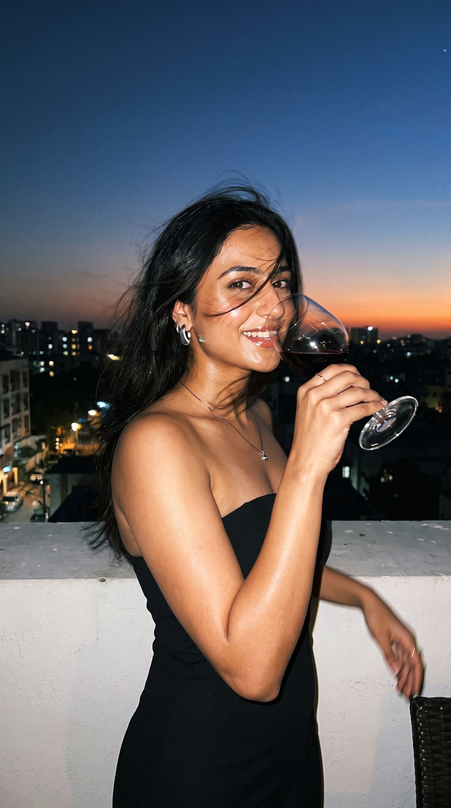Example output for Woman on Rooftop Terrace at Sunset